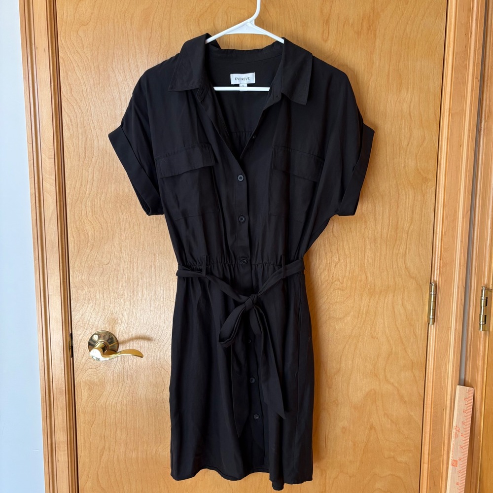 Evereve Shirt Dress Women Small Black Lyocell Belted Utility Mini WDR118725-E-SL